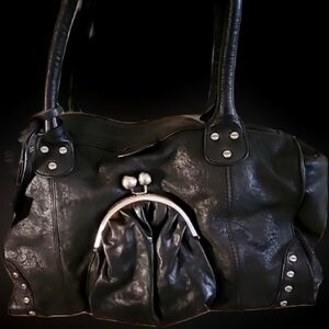 Betsy Johnson Oversized Black Leather Bag